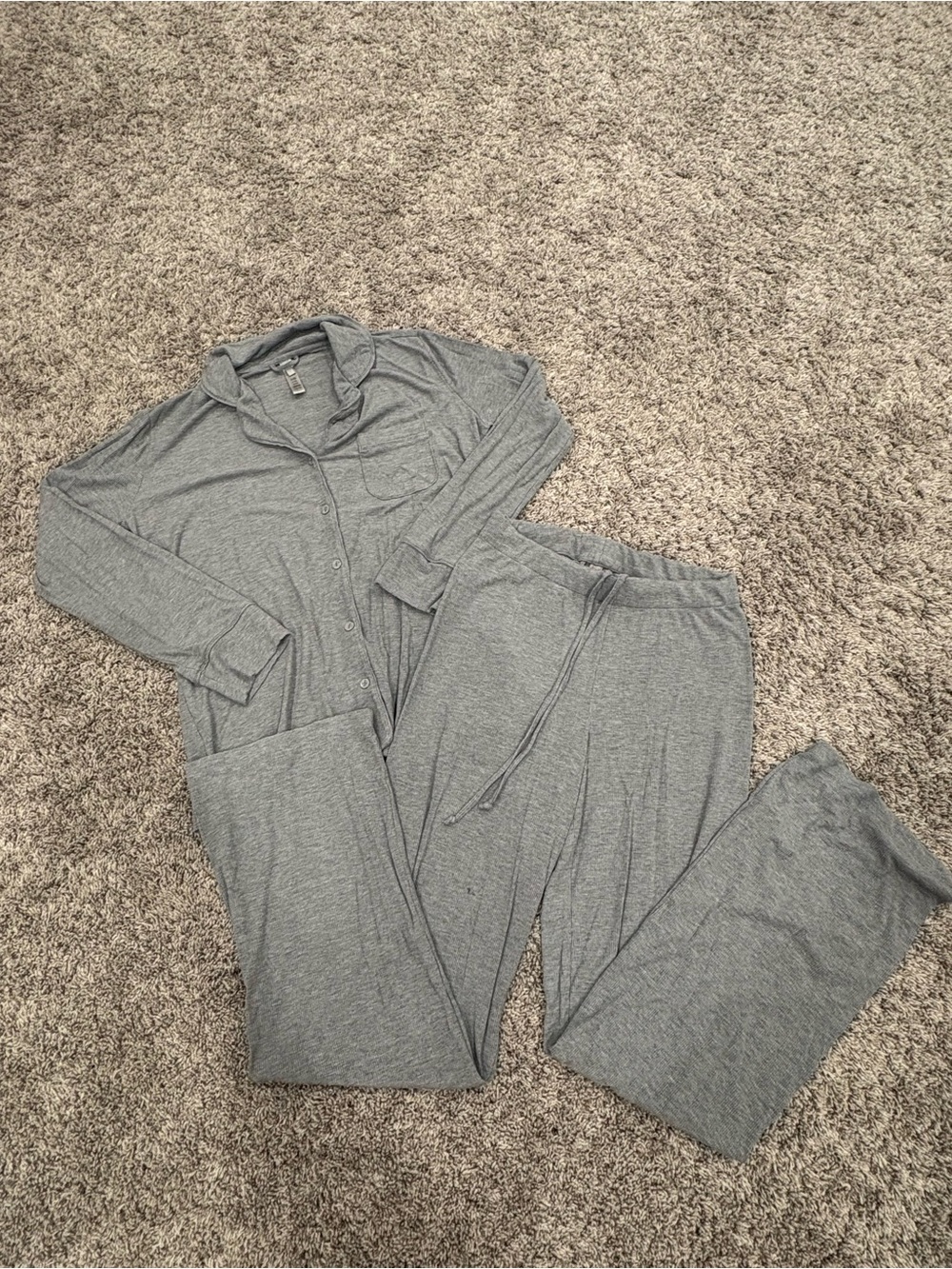 SKIMS Heather Gray Long-Sleeve Button Pajama Set